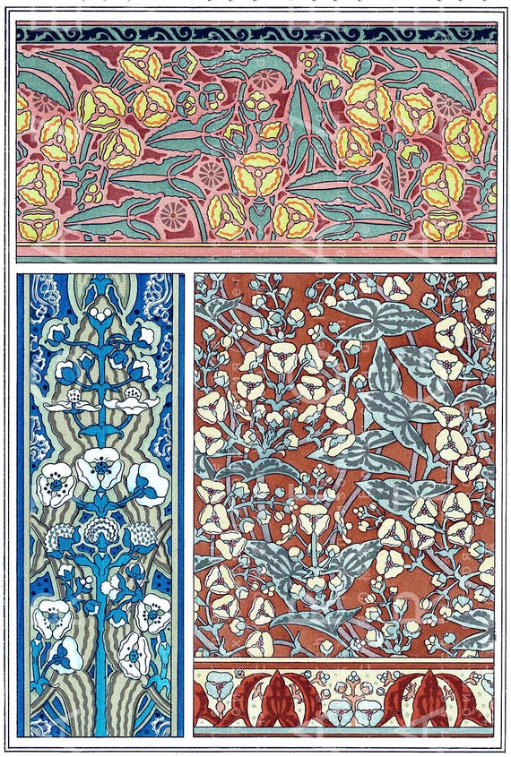 Art Nouveau Floral Wallpaper Patterns By Grasset French | Etsy