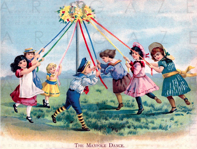 Victorian CHILDREN'S MAY DAY Dance. Printable Art For May image 1