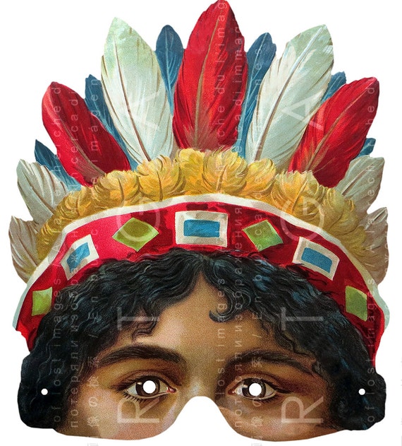 Vintage PRINTABLE MASK Native American Indian Girl Half Mask. | Etsy