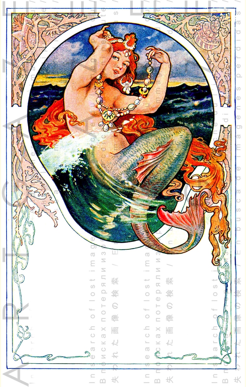 Stunning Art Nouveau Mermaid Vintage Illustration 1900's Etsy