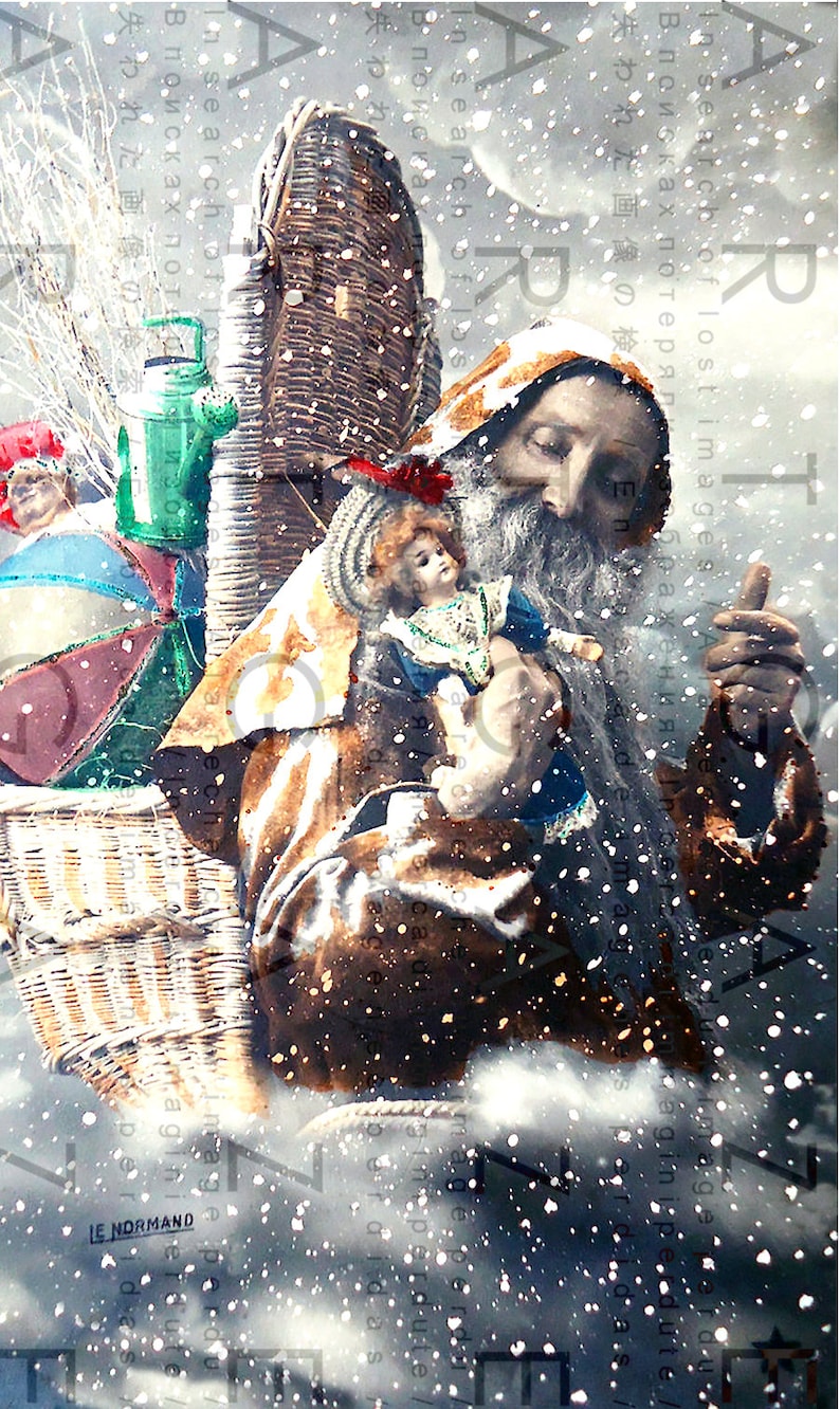 Digital Christmas Download. Vintage Digital Christmas Card Lovely Old Fashioned Santa Antique French Photo Postcard
