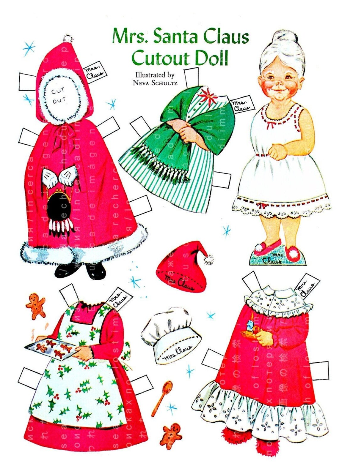 Printable CHRISTMAS Cutout Doll Mrs. Santa Claus Paper Dolls. Etsy