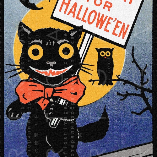 Vintage Halloween Black Cat Digital Download Printable Image | Etsy