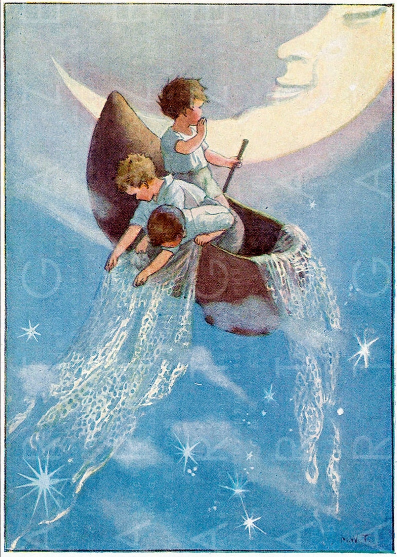 Wynken Blynken & Nod Vintage Nursery Rhyme Illustration. Etsy