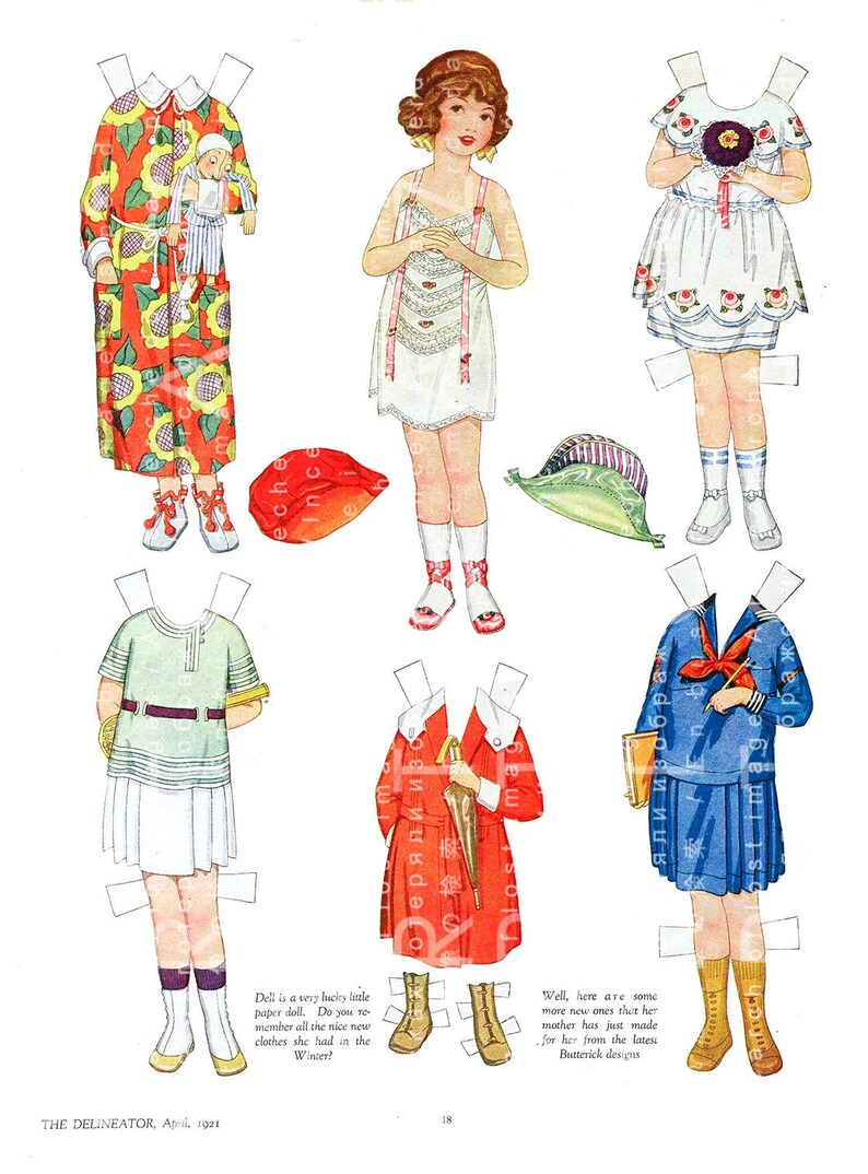 Printable Vintage Paper Doll. 20's Little Girl & Her Fancy - Etsy