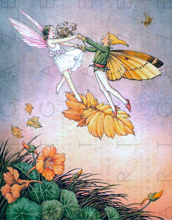 DANCING FAIRIES DOMINO PENDANT VINTAGE GOBLE ILLUS