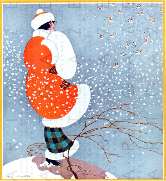 SNOW BUNTINGS Art Deco FLAPPER Illustration. Vintage Winter Etsy