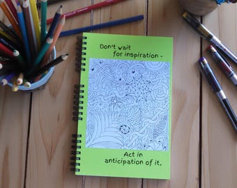 Wire Bound Spiral Notebook, Sketchbook; Color the Cover with ink or pencil; Premium Unlined Paper; Write, Sketch, Doodle; Inspiration Quote