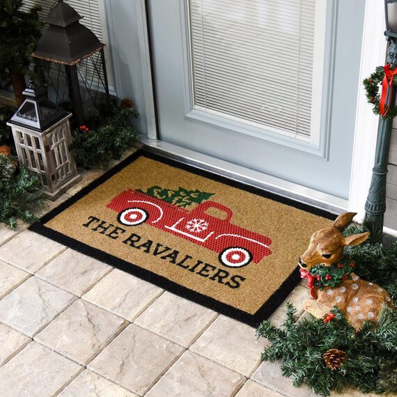 Customized Christmas Red Truck Door Mat Christmas Tree Etsy