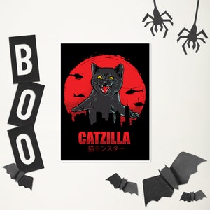 Autocollant Catzilla autocollants sans bulles livraison gratuite autocollant imprimé noir chat autocollant géant chat