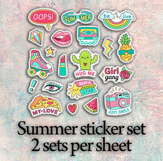 Summer theme stickers 40 stickers free shipping scrapbooking stickers day  planner stickers 2 sets of 20 planner summer fun stickers