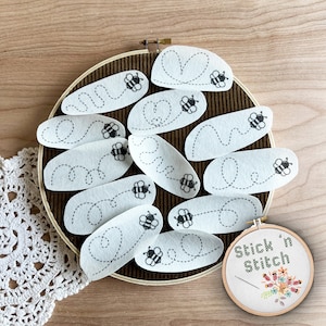 Stick 'n Stitch Bees Designs Hand Embroidery Kit Wash Away Embroidery Stickers Cross Stitch Pattern 6-12