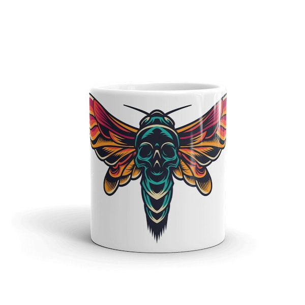 Death Head Moth Coffee Mug, printed coffee mug, free shipping, tattoo design, moth tattoo, oversized mug