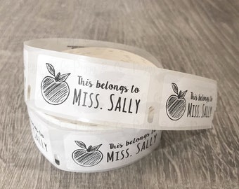 This belongs to labels 100-250-500 teacher Labels 1" x 2" apple graphic stickers apple teacher sticker school book this belongs to teacher