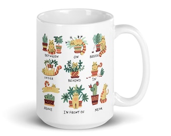 Cats and Plants Coffee Mug, Succulent Design