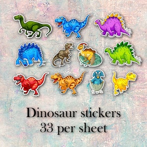 Dinosaur stickers 33 stickers free shipping scrapbooking stickers day planner stickers 3 sets of 11 planner travel stickers