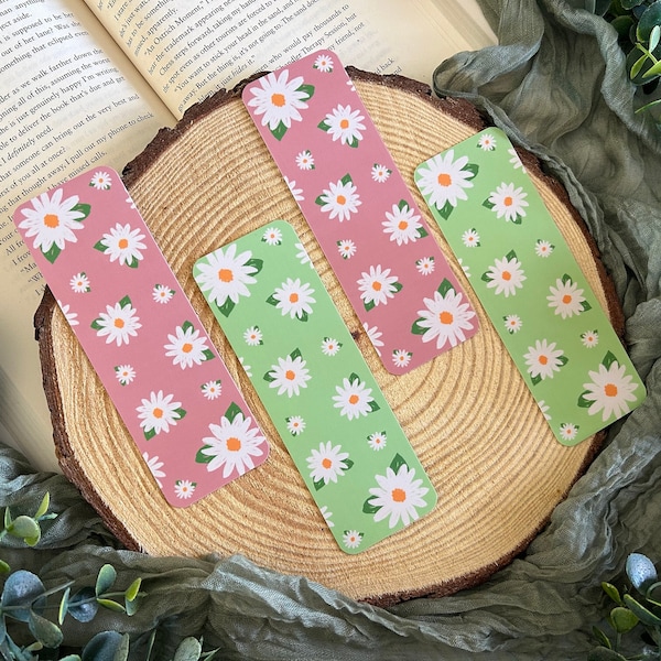 Spring Daisy Bookmark Collection | Drawn Sketched Daisy Flower| Pink Green | Set or Individual | Spring Floral Gift for Book Lovers