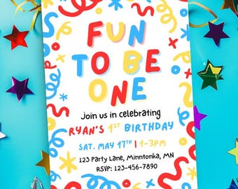 It's Fun To Be One Birthday Invitation: Colorful Confetti 1st Party Invite (Printable 5x7)