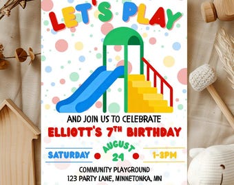 Playground Birthday Invitation: Editable Lets Play Outdoor Jungle Gym Kids Party Invite (Printable 5x7)