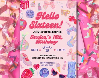 2000s Holographic Teen Girl Birthday Invitation: Editable Holo Nostalgic Teenager Party Invite (Printable 5x7)