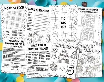 Editable Birthday Party Coloring Activity Pages: Personalized Kids Color Games Activities Template (Printable 8x11.5)