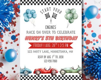 Start Your Engines Birthday Invitation: Editable Boys Race Car 2nd Party Invite (Printable 5x7)