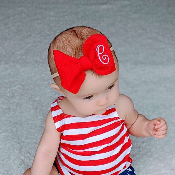Baby Girl Headband, Infant Headband, Monogrammed Headband, Personalized Bow,Monogrammed Bow, Baby Girl Bow, Knotted Headband, Nylon Headband