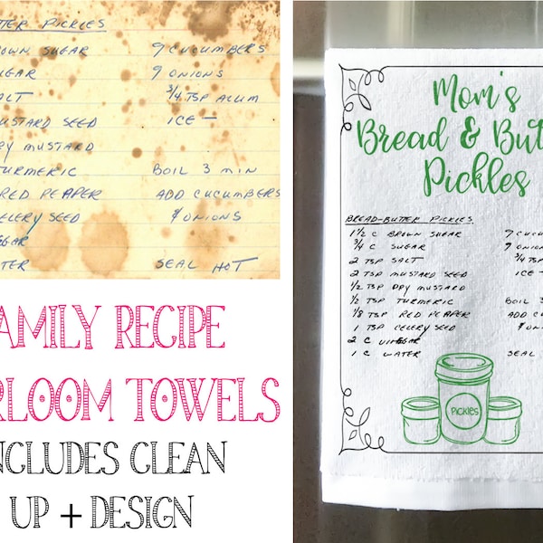Handwritten Recipe Towel - Recipe Tea Towel Heirloom - Mother's Day Gift Idea - Unique Gift For Grandma - Nana Gift - Gift For Mom -