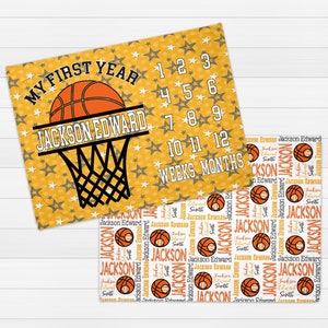 Basketball Minky Blanket Monthly Growth Photos | Monthly Minky | Milestone Blanket | Personalized Baby Blanket | Baby Boy Baby Shower Gift