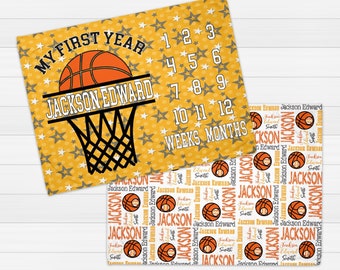 Basketball Minky Blanket Monthly Growth Photos | Monthly Minky | Milestone Blanket | Personalized Baby Blanket | Baby Boy Baby Shower Gift