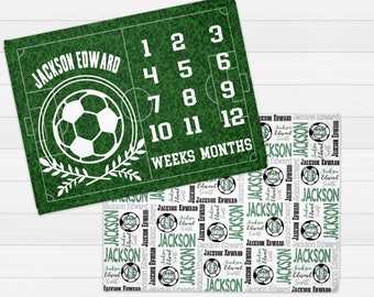 Soccer Minky Blanket for Monthly Growth Photos | Monthly Minky | Milestone Blanket | Personalized Baby Blanket | Baby Boy Baby Shower Gift