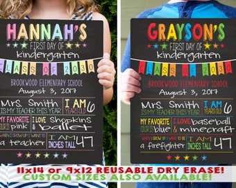 First Day of School Sign - Last Day of School Sign - Back To School Chalkboard  - Kindergarten Sign - Personalized Sign - Dry Erase Board