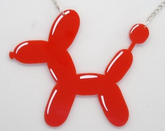 Balloon Animal Dog Acrylic Necklace - Red