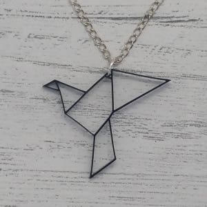 Origami Flying Bird Acrylic Necklace - Black