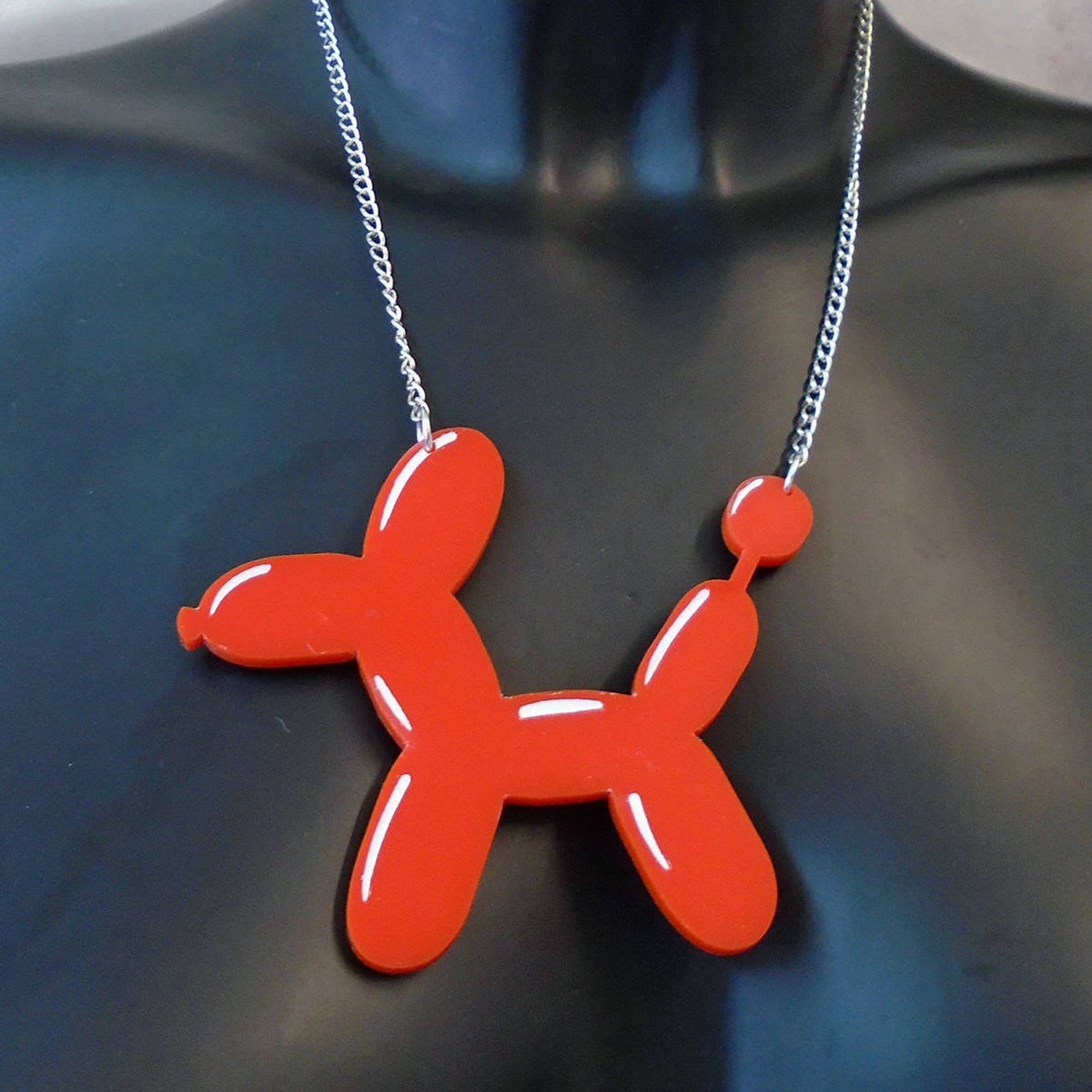 Balloon Animal Dog Acrylic Necklace Red - Etsy