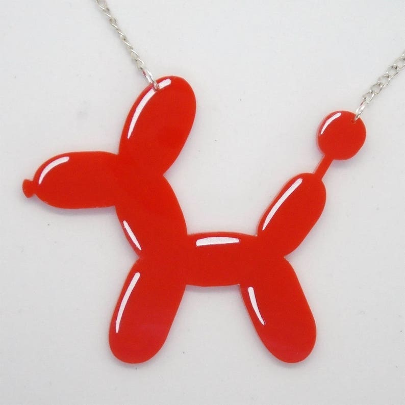 Balloon Animal Dog Acrylic Necklace Red Etsy