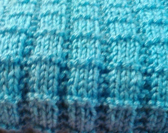 Baby Blue Worsted Weight Handmade Hand-Knitted  Textured Bricks Baby Blanket or Baby Afghan