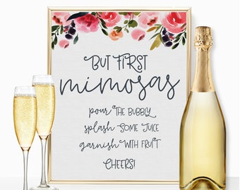 Printable bridal shower sign, But First Mimosas Sign, 8x10 Sign, Mimosa Bar Sign, Bachelorette Sign, Brunch an Bubbly