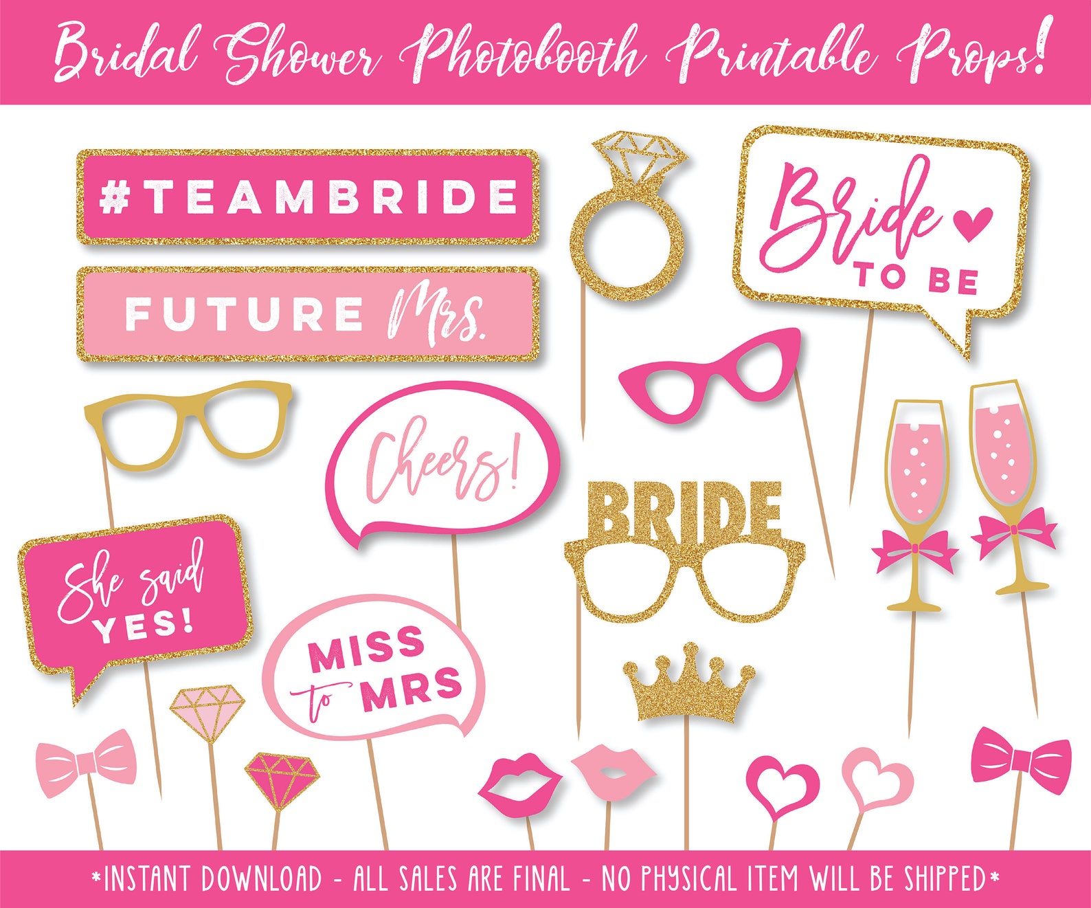 Printable Bridal Shower Photobooth Props Wedding Photo Booth Props ...