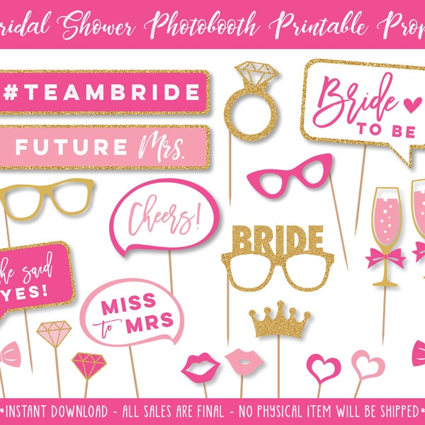 Printable Bridal Shower Photobooth Props - Wedding Photo Booth Props - Bachelorette Party Props - Bride To Be - Instant Download