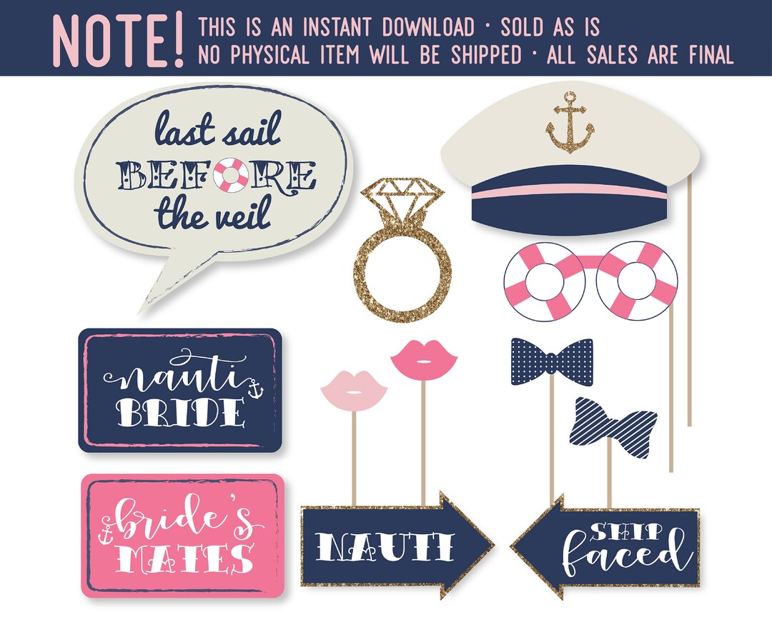 Printable Bachelorette Photobooth Props Nautical Photo Booth Props Nautical Party Props Bride to ...
