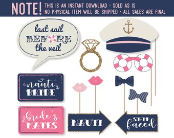 Printable Bachelorette Photobooth Props - Nautical Photo Booth Props - Nautical Party Props - Bride To Be - Instant Download