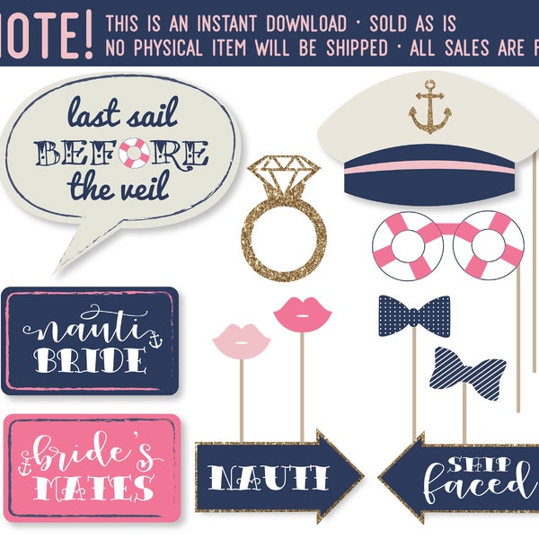 Printable Bachelorette Photobooth Props - Nautical Photo Booth Props - Nautical Party Props - Bride To Be - Instant Download