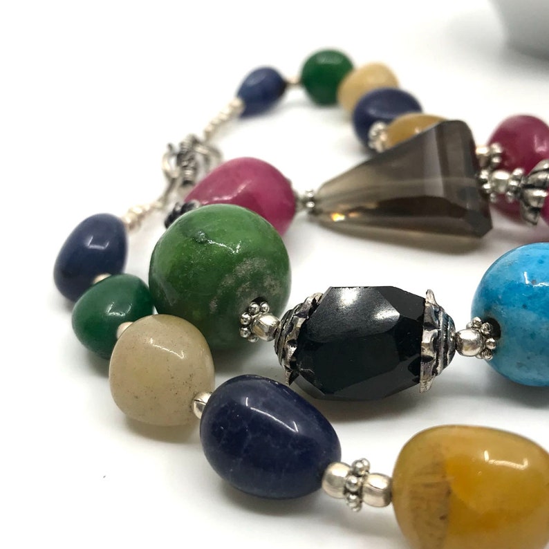 Multi Color Quartz Beads Southwestern Hippie Necklace Jewelry Gift for Grandmother Quartz Bead and Turquoise Bead Necklace Gift for Wife