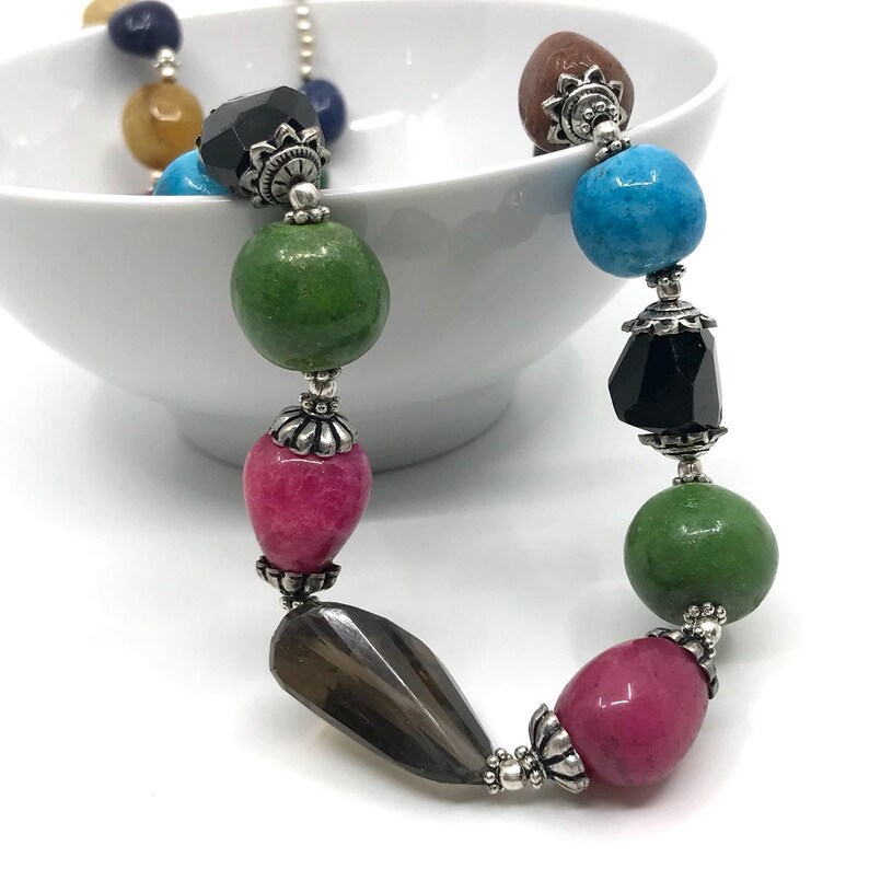 Multi Color Quartz Beads Southwestern Hippie Necklace Jewelry Gift for Grandmother Quartz Bead and Turquoise Bead Necklace Gift for Wife