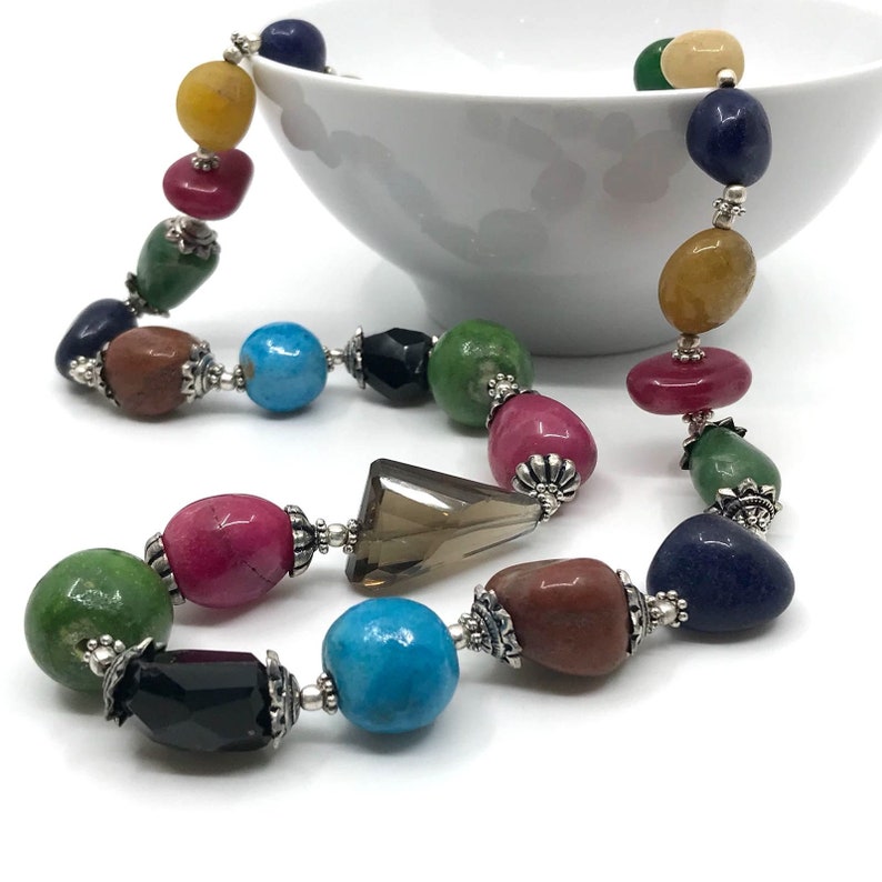 Multi Color Quartz Beads Southwestern Hippie Necklace Jewelry Gift for Grandmother Quartz Bead and Turquoise Bead Necklace Gift for Wife