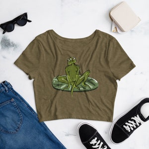 Lily Pad Lethargy Crop Top | A Unique Cottagecore Mascot for Frog Lovers
