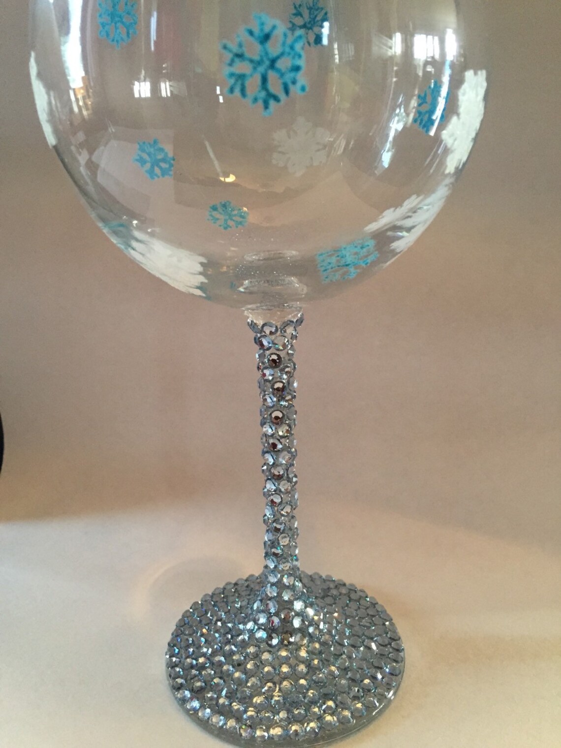 Hand Painted Snowflake Wine Glass with Light Blue Rhinestones Etsy
