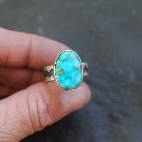 Turquoise & Zig Zag ring | Size 7