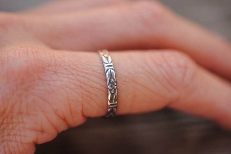 Flower Pattern Stacker Ring Sterling Silver image 2